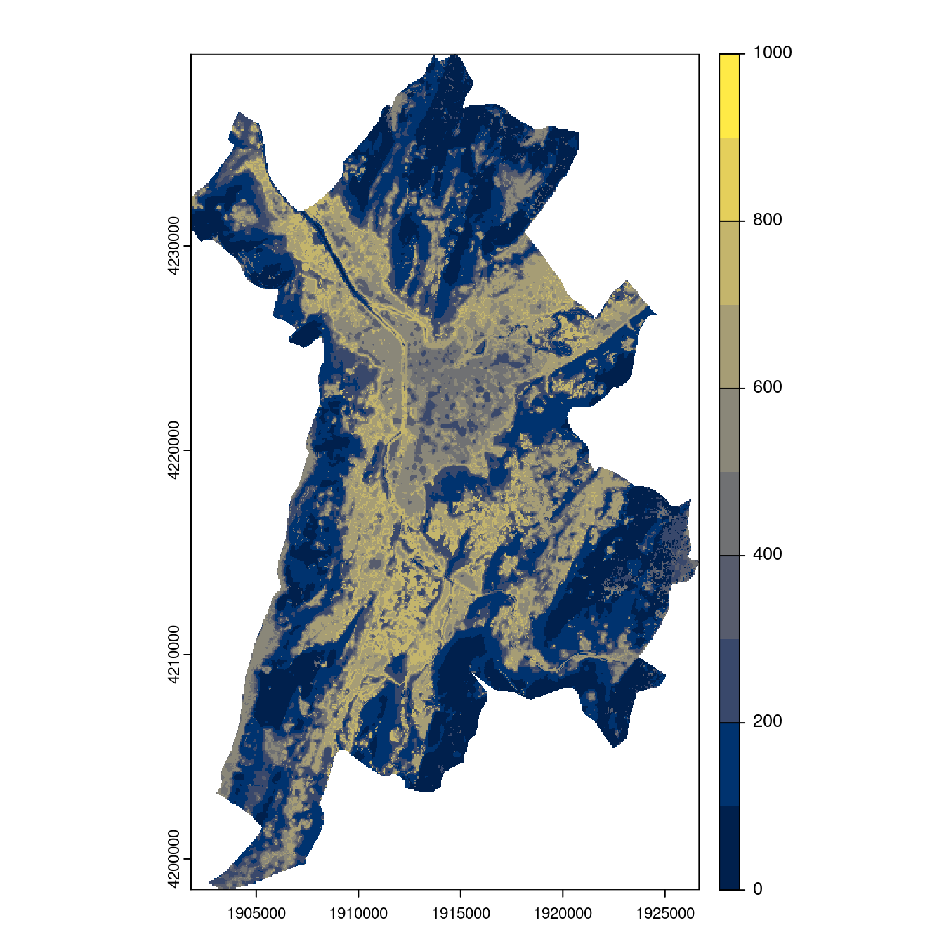 Projection des distributions potentielles contemporaine et futures jusqu'à l'horizon 2100 sous le scénario SSP5-8.5 (modèle d'ensemble, GCM IPSL).