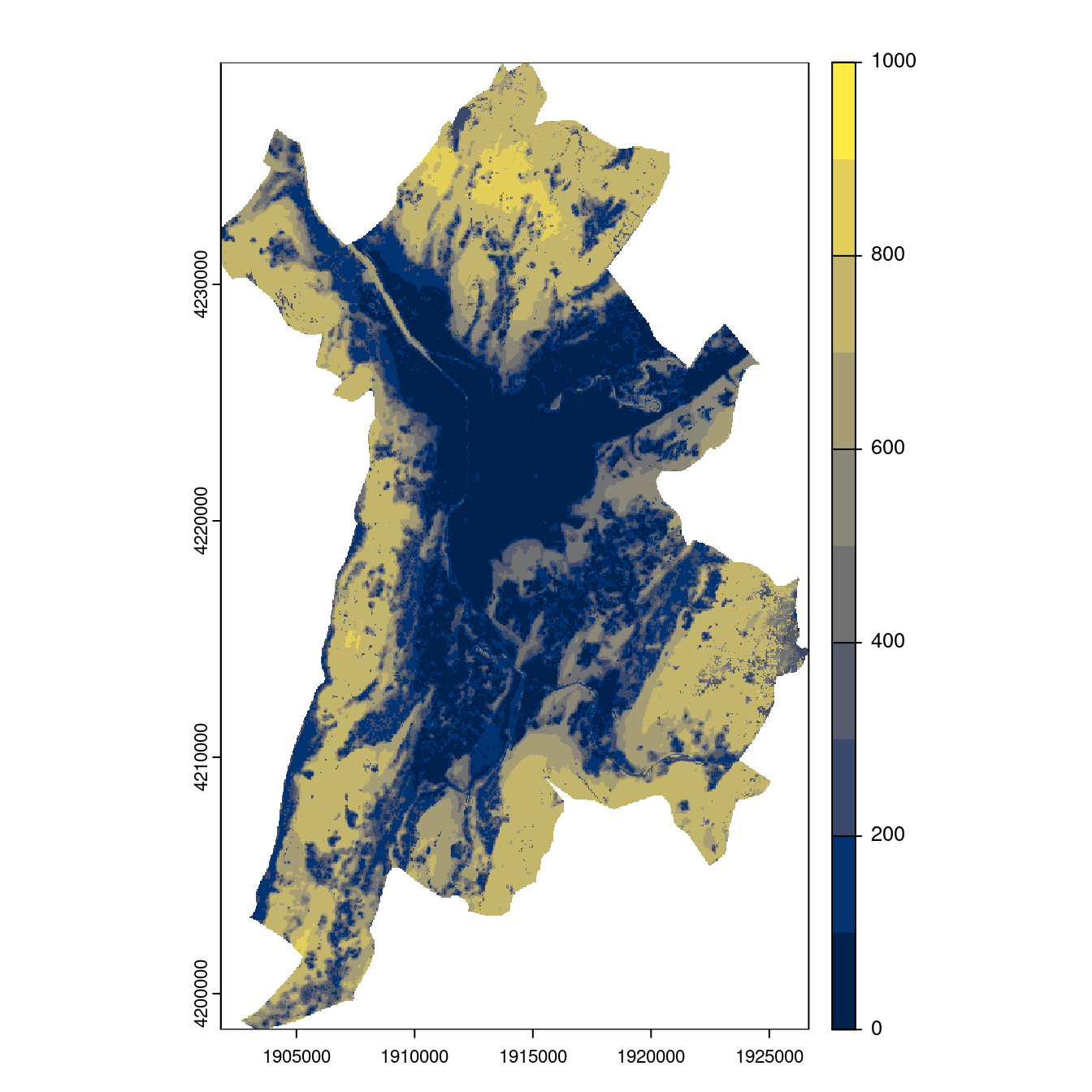 Projection des distributions potentielles contemporaine et futures jusqu'à l'horizon 2100 sous le scénario SSP5-8.5 (modèle d'ensemble, GCM IPSL).