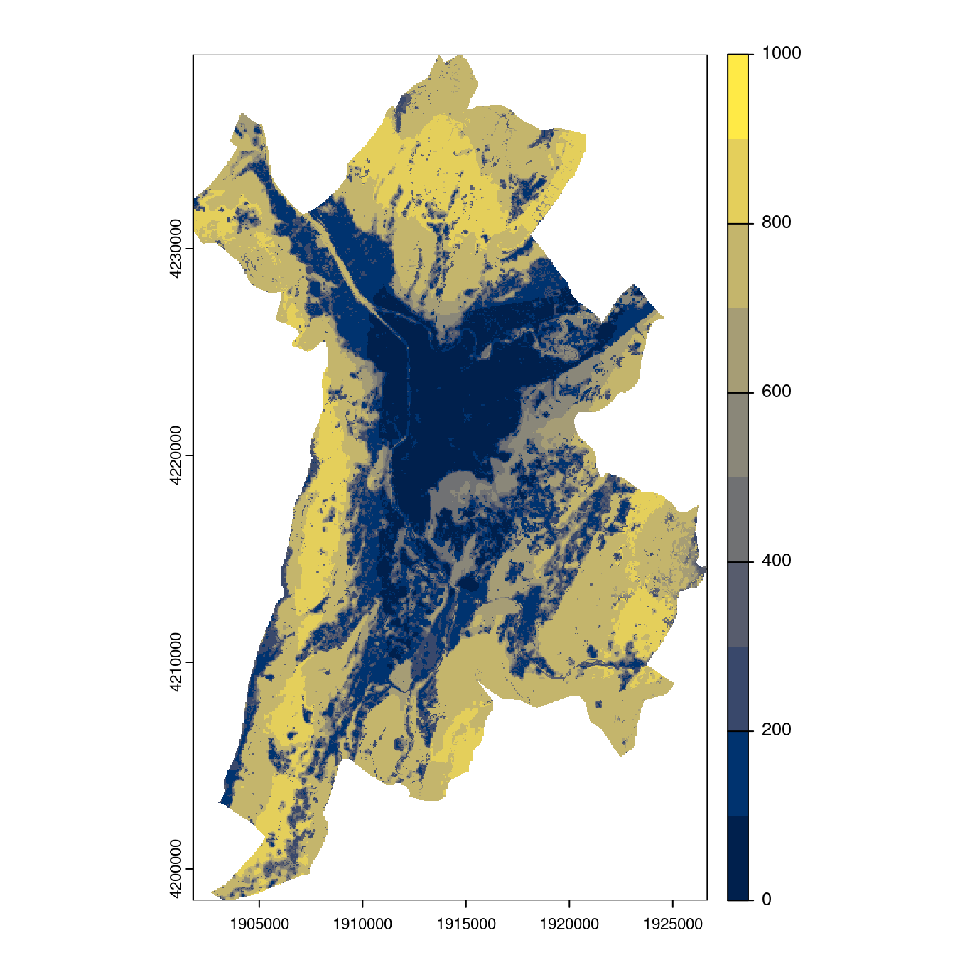 Projection des distributions potentielles contemporaine et futures jusqu'à l'horizon 2100 sous le scénario SSP5-8.5 (modèle d'ensemble, GCM IPSL).