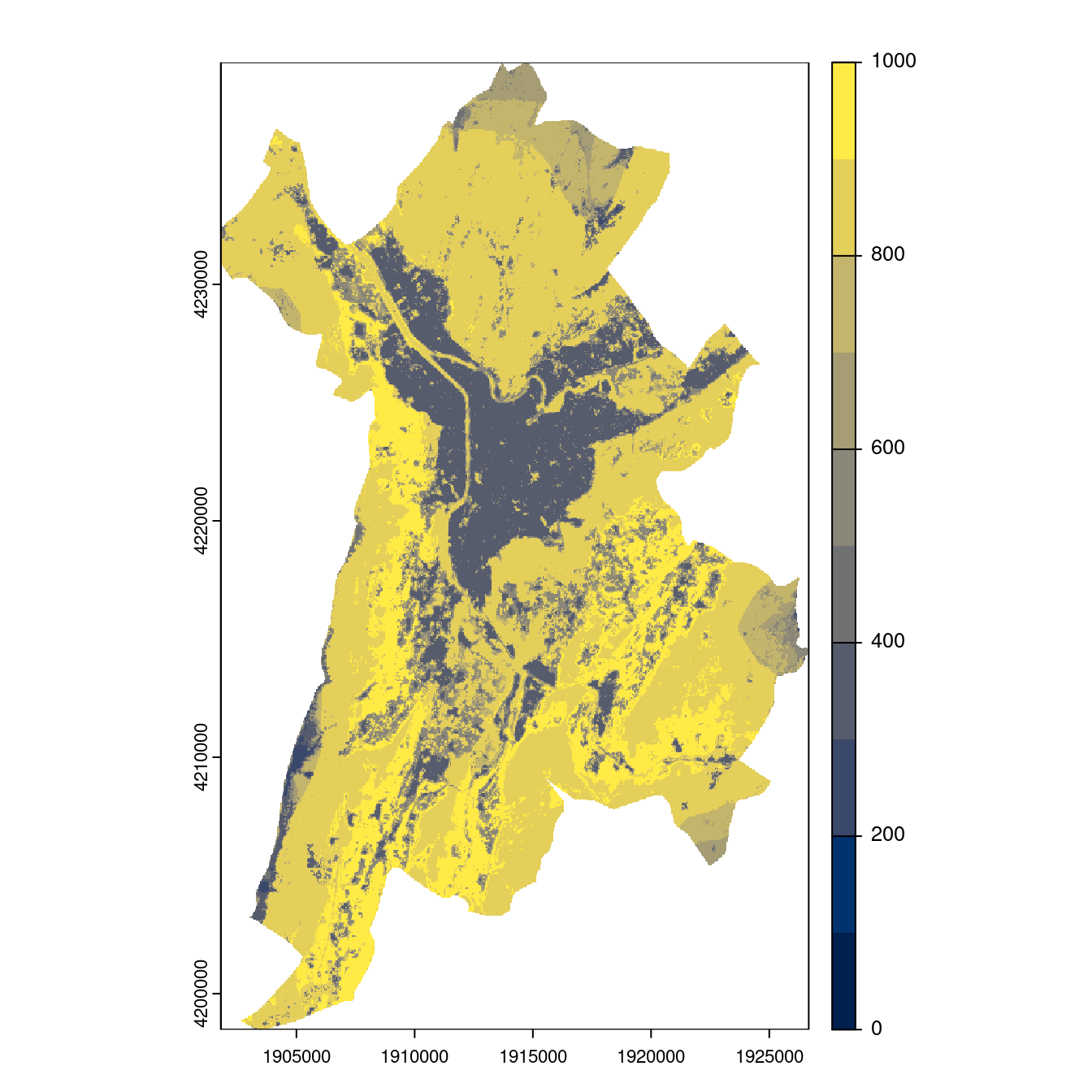 Projection des distributions potentielles contemporaine et futures jusqu'à l'horizon 2100 sous le scénario SSP5-8.5 (modèle d'ensemble, GCM IPSL).