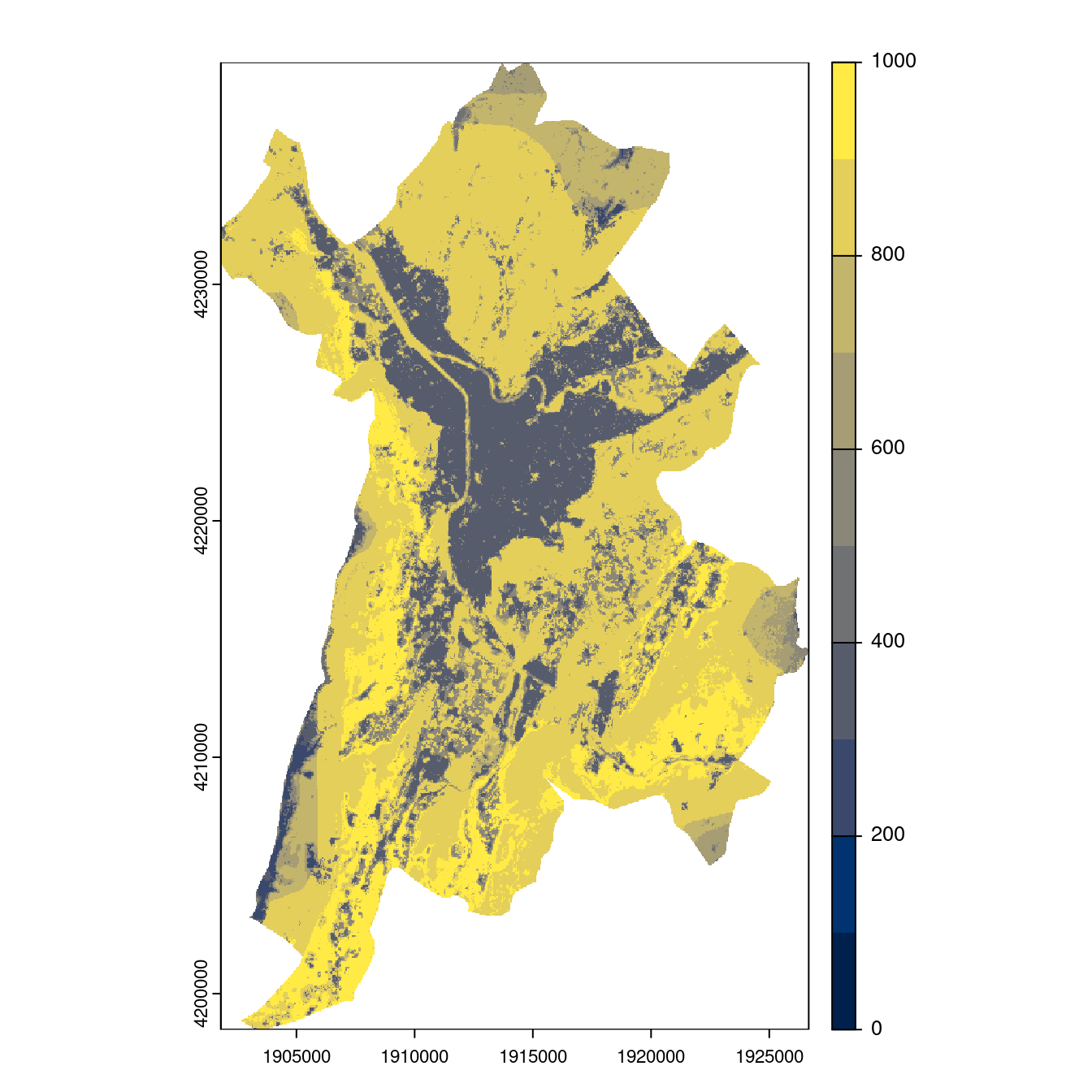 Projection des distributions potentielles contemporaine et futures jusqu'à l'horizon 2100 sous le scénario SSP5-8.5 (modèle d'ensemble, GCM IPSL).