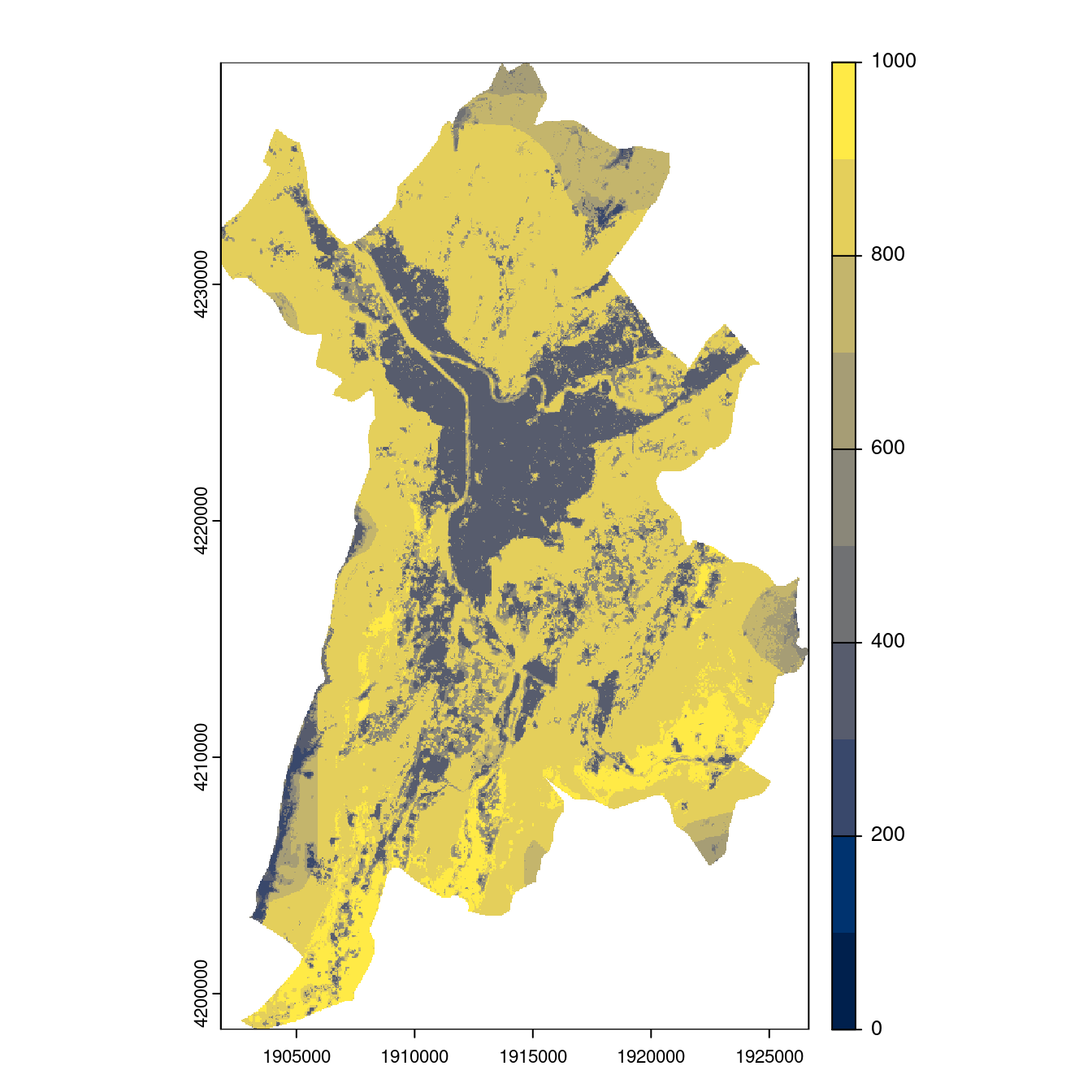 Projection des distributions potentielles contemporaine et futures jusqu'à l'horizon 2100 sous le scénario SSP5-8.5 (modèle d'ensemble, GCM IPSL).