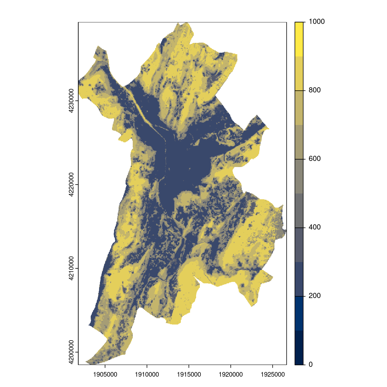Projection des distributions potentielles contemporaine et futures jusqu'à l'horizon 2100 sous le scénario SSP5-8.5 (modèle d'ensemble, GCM IPSL).