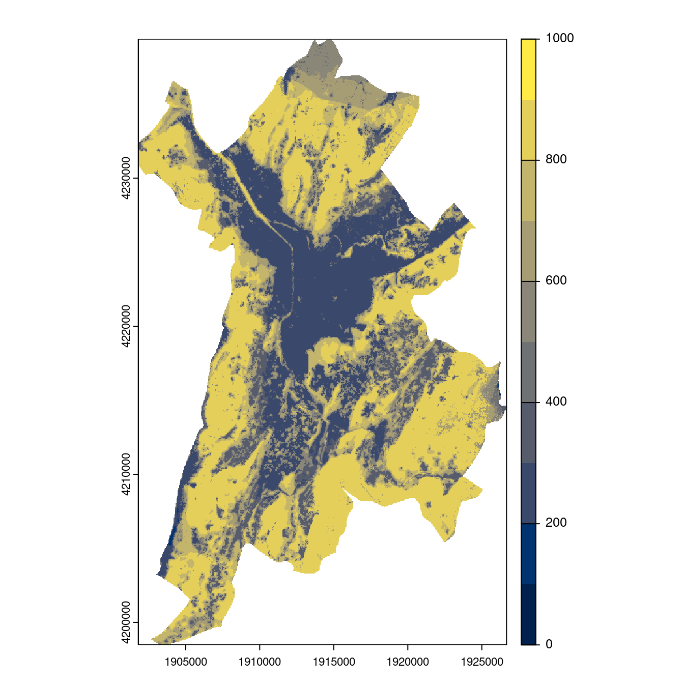 Projection des distributions potentielles contemporaine et futures jusqu'à l'horizon 2100 sous le scénario SSP5-8.5 (modèle d'ensemble, GCM IPSL).