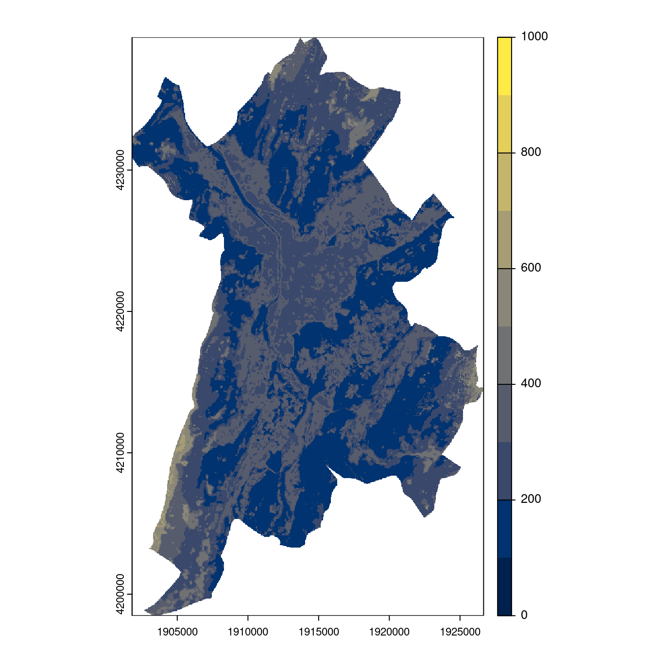 Projection des distributions potentielles contemporaine et futures jusqu'à l'horizon 2100 sous le scénario SSP5-8.5 (modèle d'ensemble, GCM IPSL).