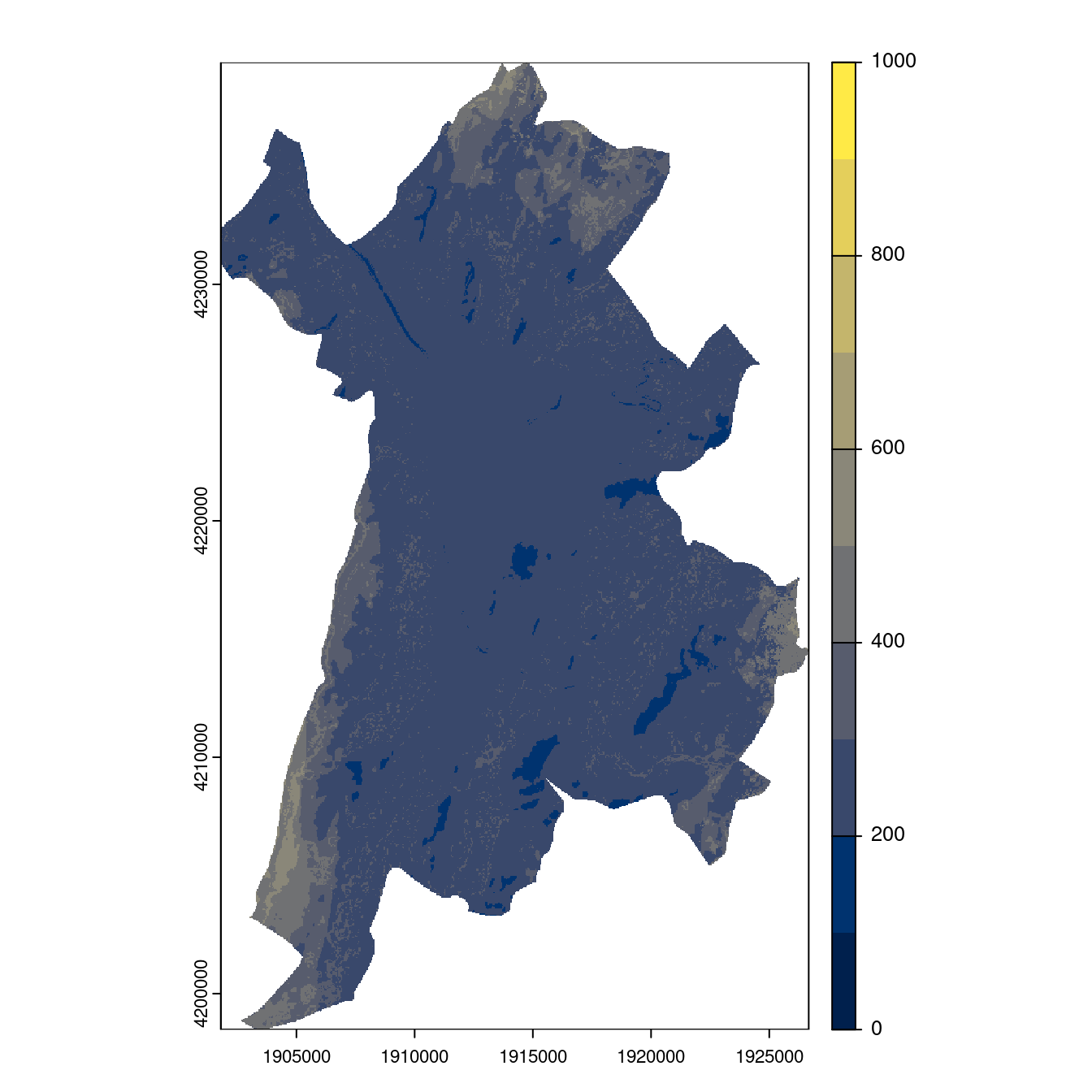 Projection des distributions potentielles contemporaine et futures jusqu'à l'horizon 2100 sous le scénario SSP5-8.5 (modèle d'ensemble, GCM IPSL).