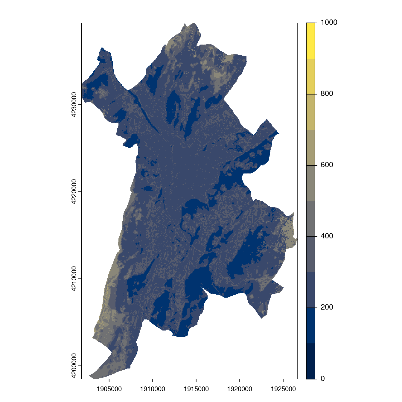 Projection des distributions potentielles contemporaine et futures jusqu'à l'horizon 2100 sous le scénario SSP5-8.5 (modèle d'ensemble, GCM IPSL).