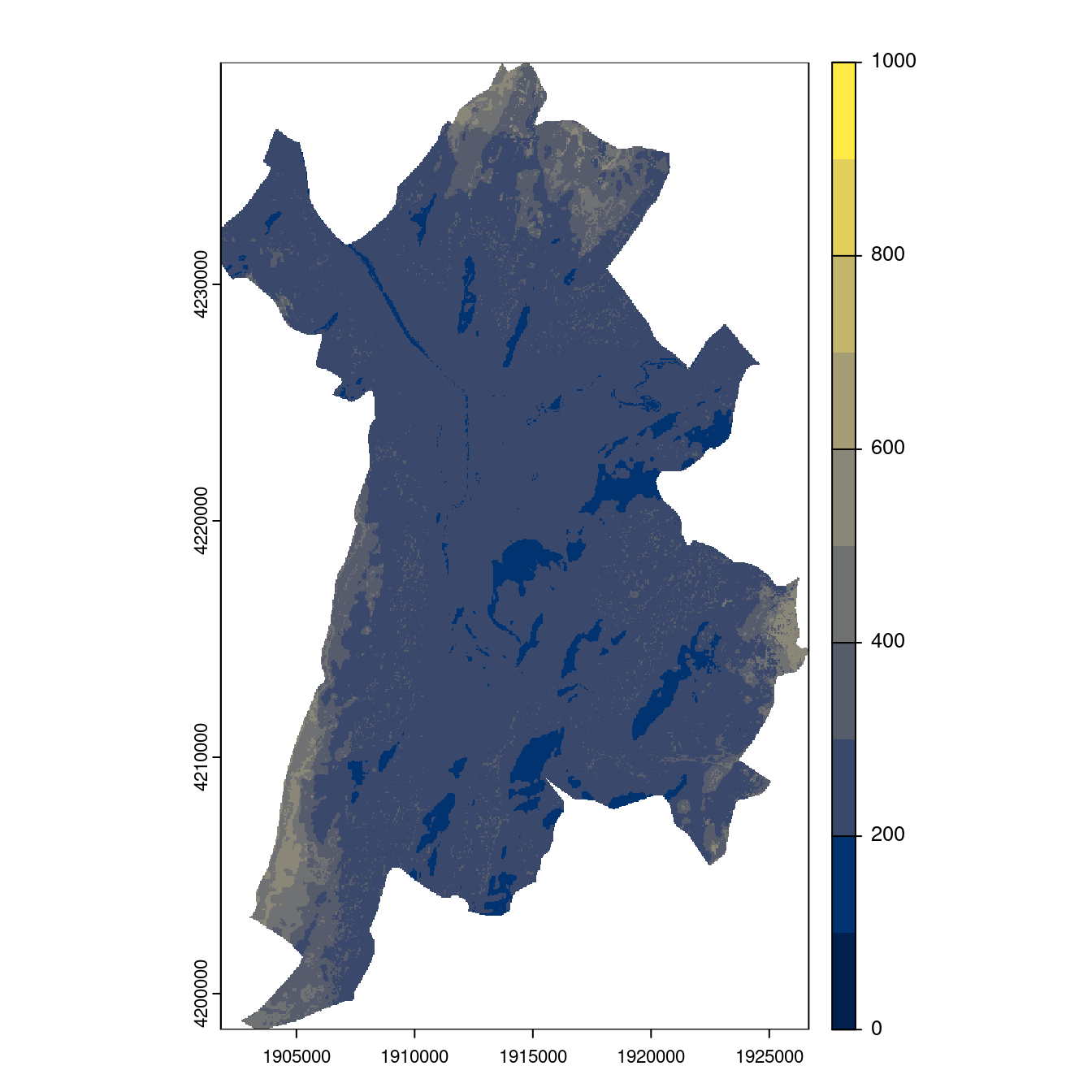 Projection des distributions potentielles contemporaine et futures jusqu'à l'horizon 2100 sous le scénario SSP5-8.5 (modèle d'ensemble, GCM IPSL).