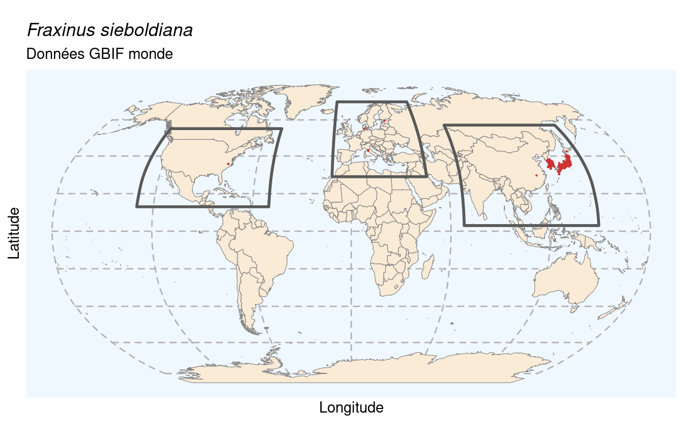 Occurrences de Fraxinus sieboldiana dans le monde.