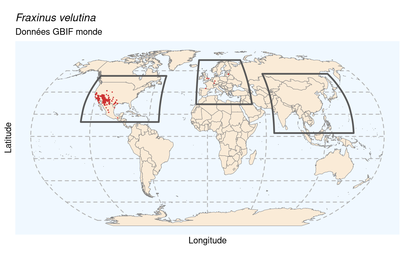 Occurrences de Fraxinus velutina dans le monde.
