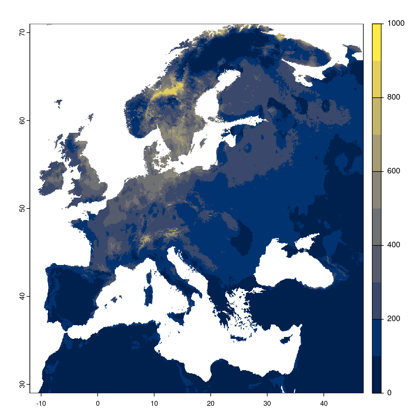 Projection des distributions potentielles futures jusqu'à l'horizon 2100 sous le scénario SSP5-8.5 (modèle d'ensemble).