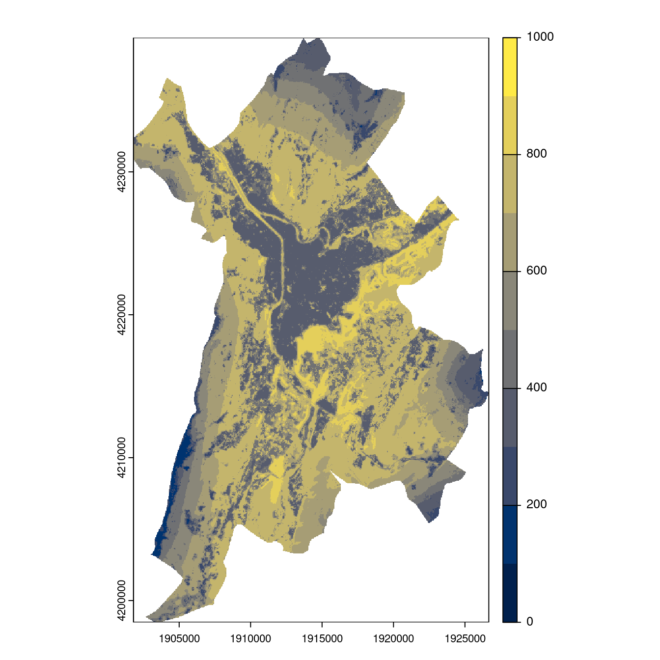 Projection des distributions potentielles contemporaine et futures jusqu'à l'horizon 2100 sous le scénario SSP5-8.5 (modèle d'ensemble, GCM IPSL).