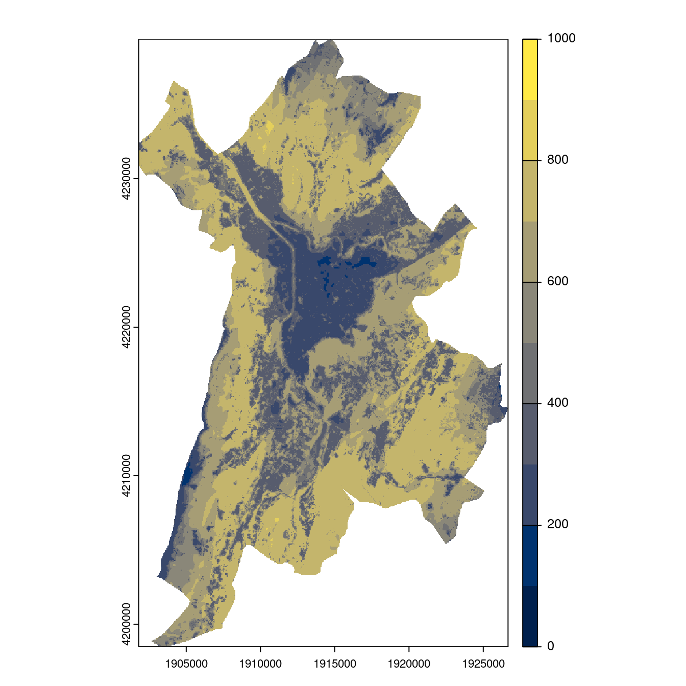 Projection des distributions potentielles contemporaine et futures jusqu'à l'horizon 2100 sous le scénario SSP5-8.5 (modèle d'ensemble, GCM IPSL).