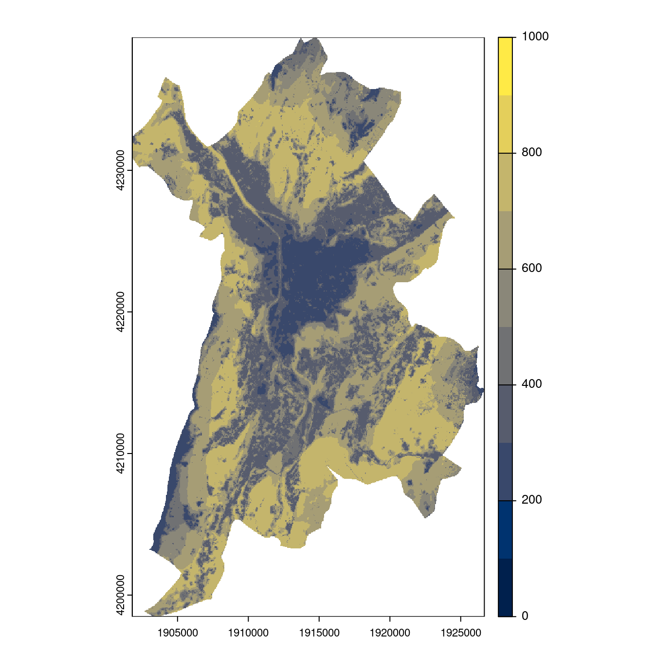 Projection des distributions potentielles contemporaine et futures jusqu'à l'horizon 2100 sous le scénario SSP5-8.5 (modèle d'ensemble, GCM IPSL).