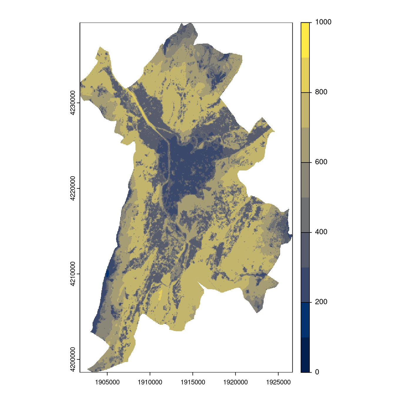 Projection des distributions potentielles contemporaine et futures jusqu'à l'horizon 2100 sous le scénario SSP5-8.5 (modèle d'ensemble, GCM IPSL).