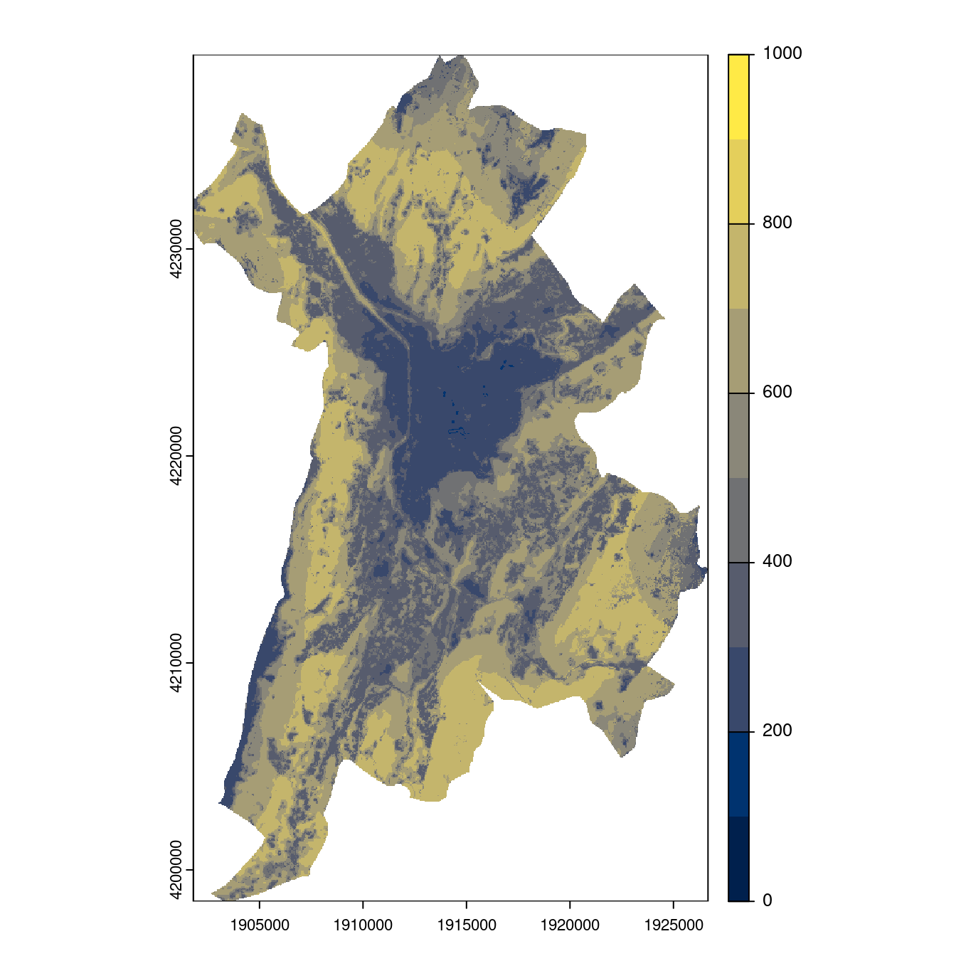 Projection des distributions potentielles contemporaine et futures jusqu'à l'horizon 2100 sous le scénario SSP5-8.5 (modèle d'ensemble, GCM IPSL).