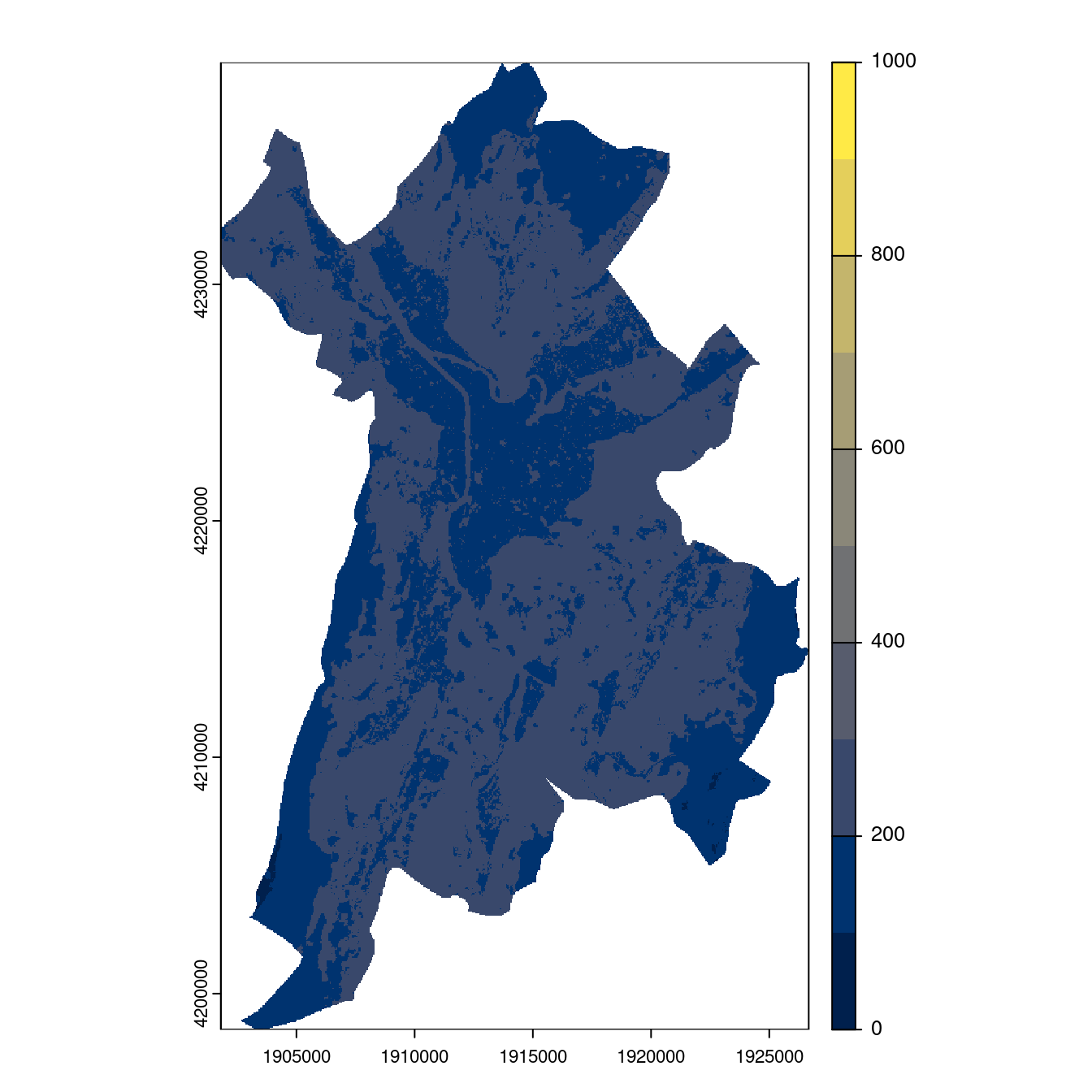 Projection des distributions potentielles contemporaine et futures jusqu'à l'horizon 2100 sous le scénario SSP5-8.5 (modèle d'ensemble, GCM IPSL).