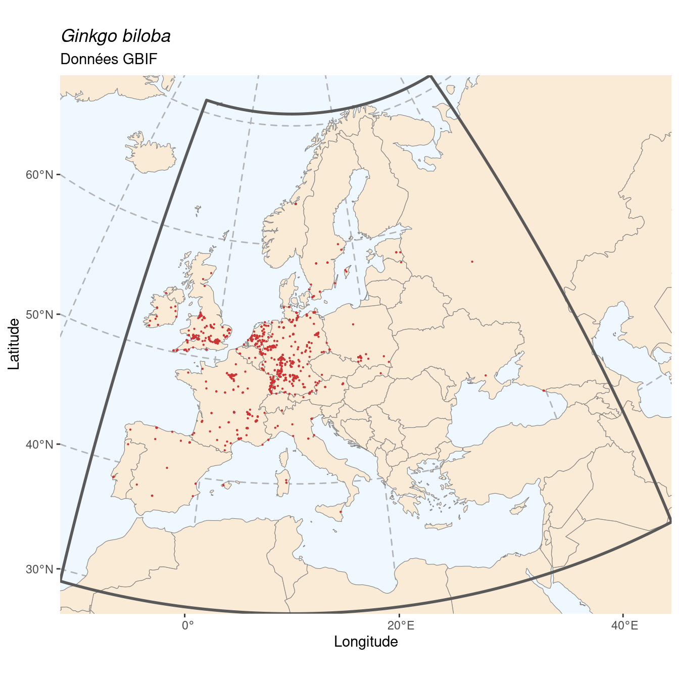 Occurrence de Ginkgo biloba dans la région d'endémisme.