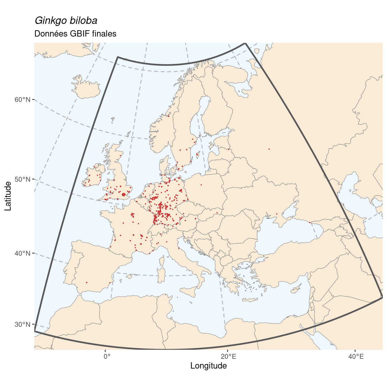 Occurrence de Ginkgo biloba dans la région d'endémisme après sous-échantillonnage éventuel.