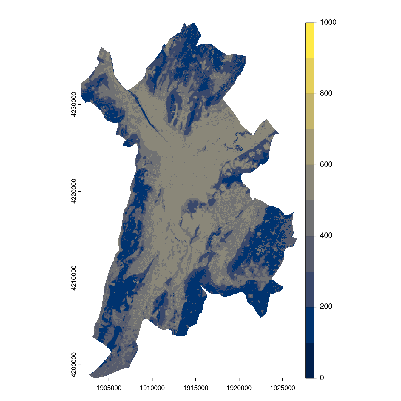 Projection des distributions potentielles contemporaine et futures jusqu'à l'horizon 2100 sous le scénario SSP5-8.5 (modèle d'ensemble, GCM IPSL).