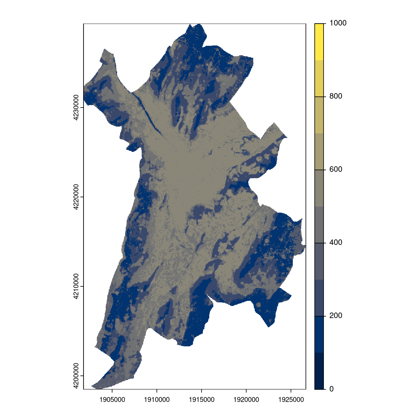 Projection des distributions potentielles contemporaine et futures jusqu'à l'horizon 2100 sous le scénario SSP5-8.5 (modèle d'ensemble, GCM IPSL).