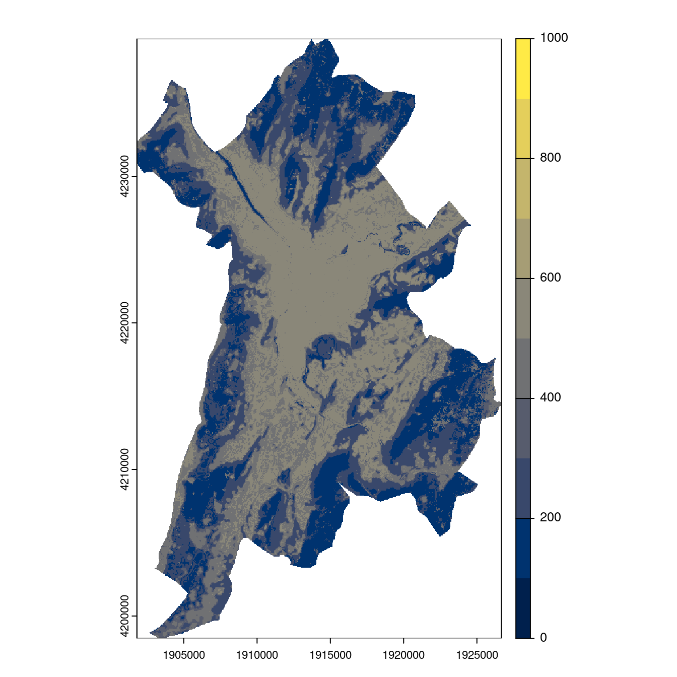 Projection des distributions potentielles contemporaine et futures jusqu'à l'horizon 2100 sous le scénario SSP5-8.5 (modèle d'ensemble, GCM IPSL).