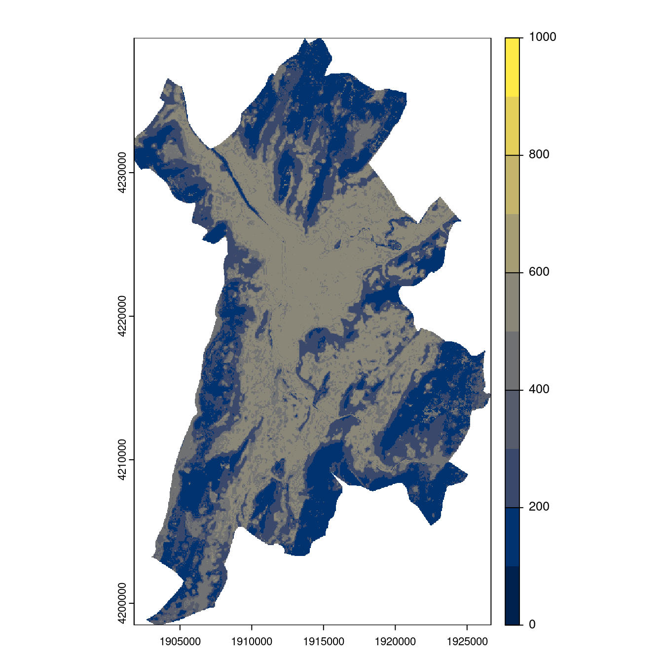 Projection des distributions potentielles contemporaine et futures jusqu'à l'horizon 2100 sous le scénario SSP5-8.5 (modèle d'ensemble, GCM IPSL).