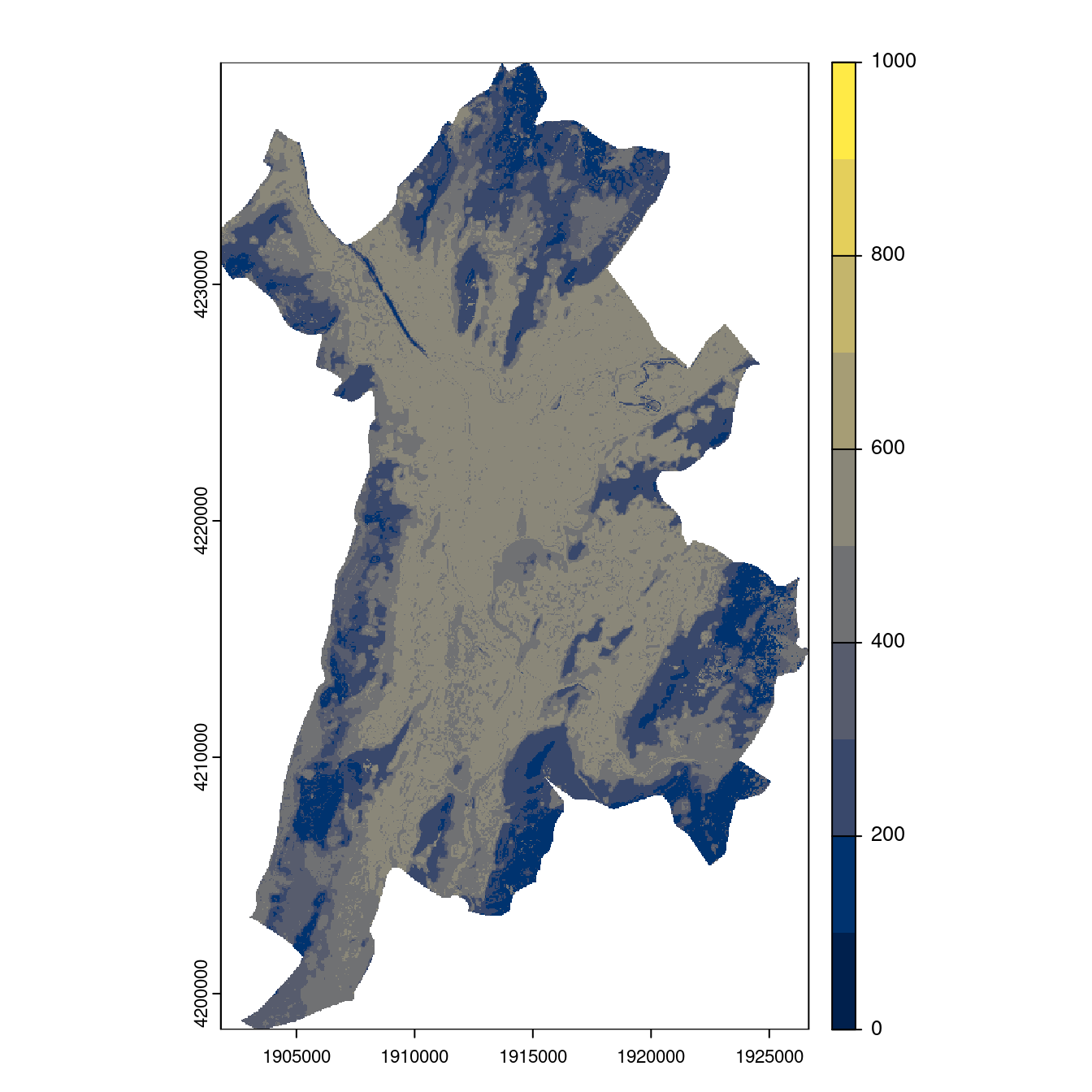 Projection des distributions potentielles contemporaine et futures jusqu'à l'horizon 2100 sous le scénario SSP5-8.5 (modèle d'ensemble, GCM IPSL).