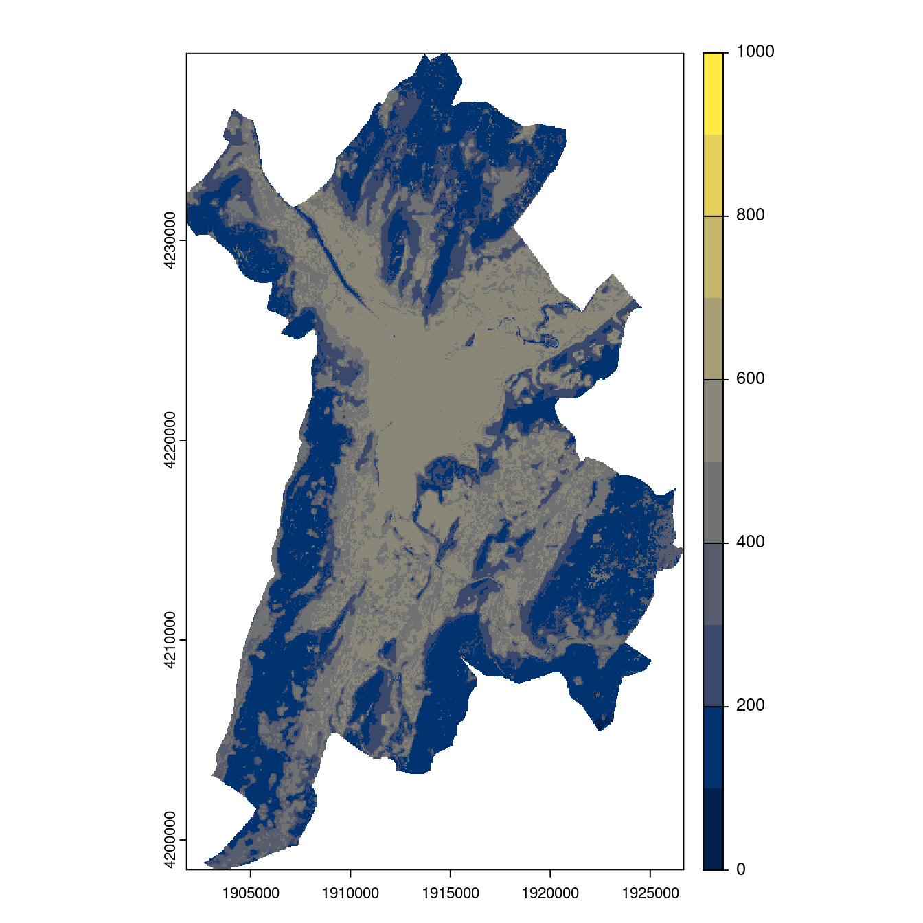 Projection des distributions potentielles contemporaine et futures jusqu'à l'horizon 2100 sous le scénario SSP5-8.5 (modèle d'ensemble, GCM IPSL).