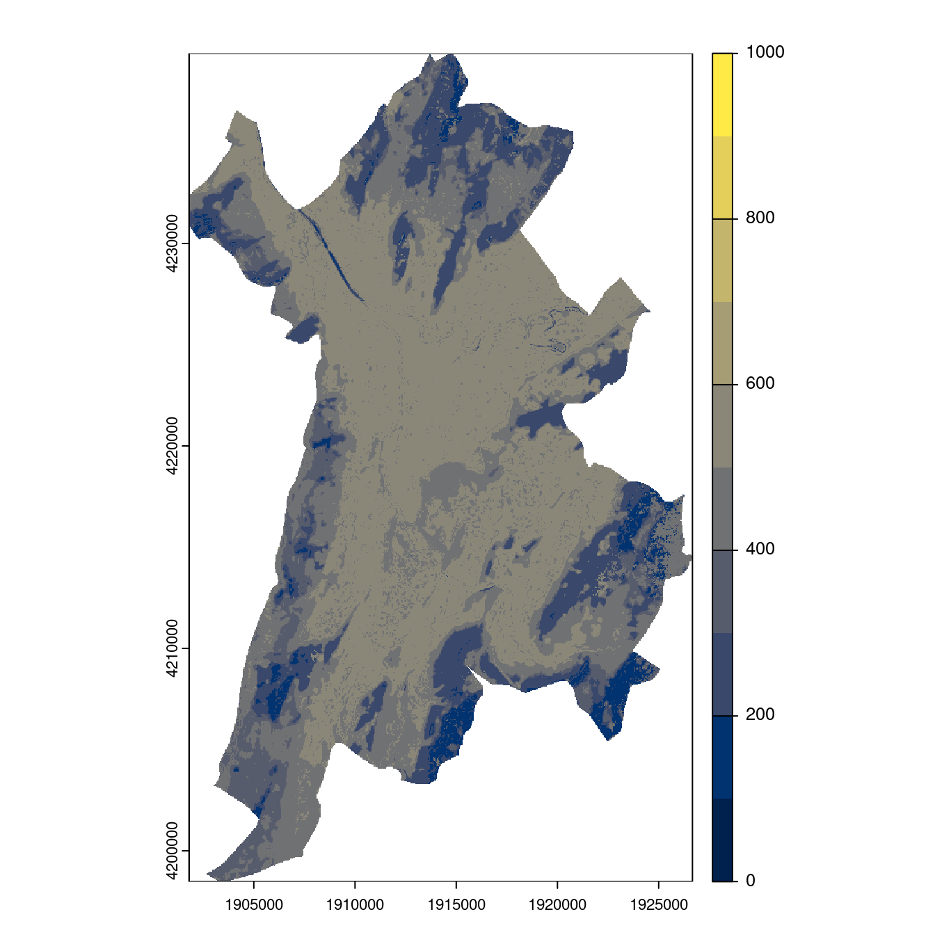 Projection des distributions potentielles contemporaine et futures jusqu'à l'horizon 2100 sous le scénario SSP5-8.5 (modèle d'ensemble, GCM IPSL).