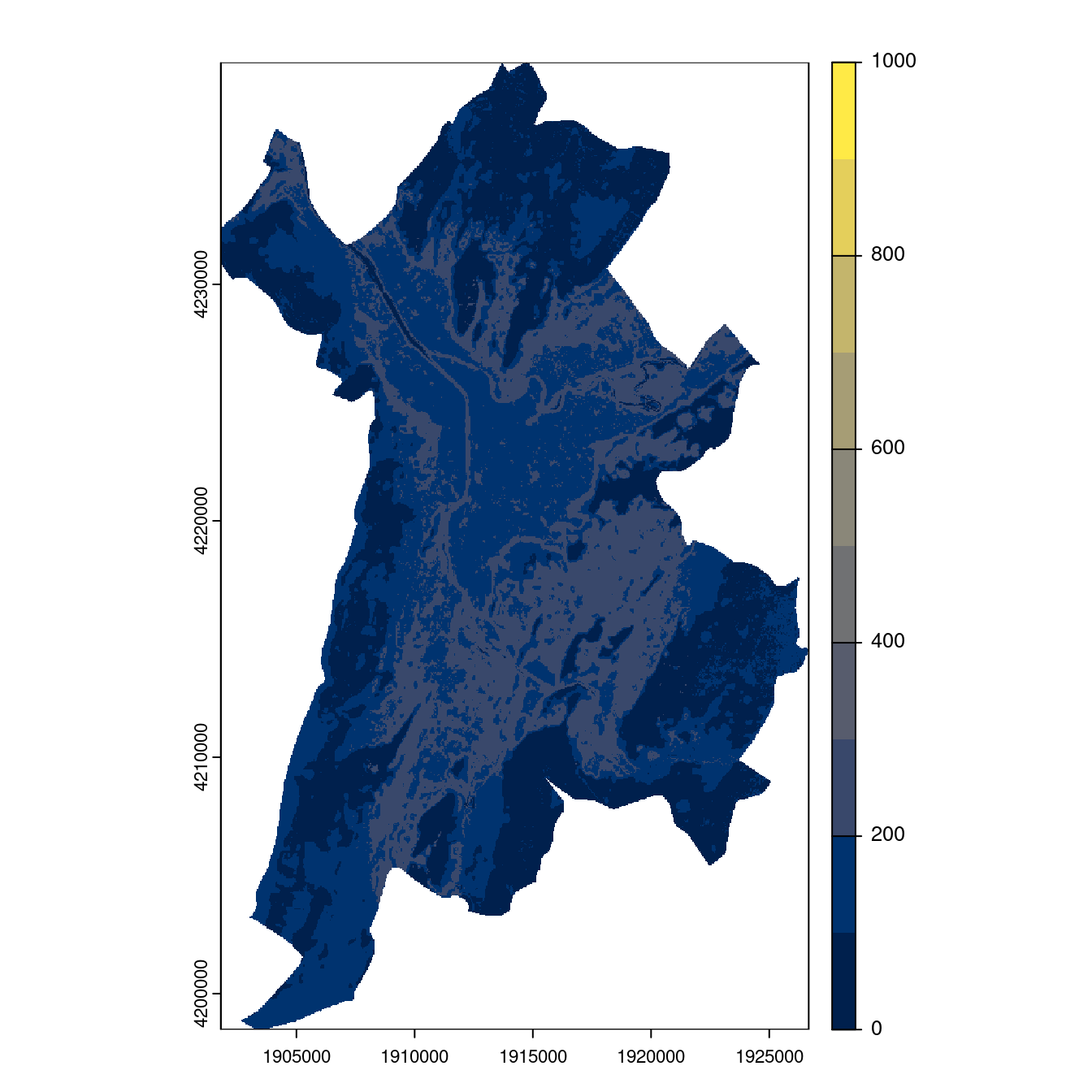 Projection des distributions potentielles contemporaine et futures jusqu'à l'horizon 2100 sous le scénario SSP5-8.5 (modèle d'ensemble, GCM IPSL).