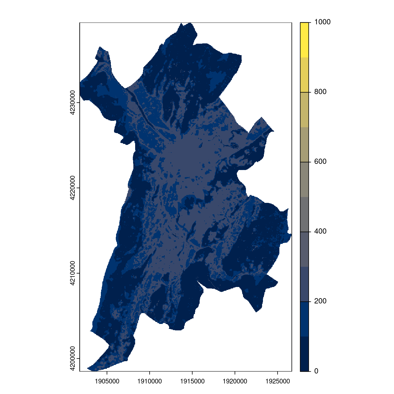 Projection des distributions potentielles contemporaine et futures jusqu'à l'horizon 2100 sous le scénario SSP5-8.5 (modèle d'ensemble, GCM IPSL).