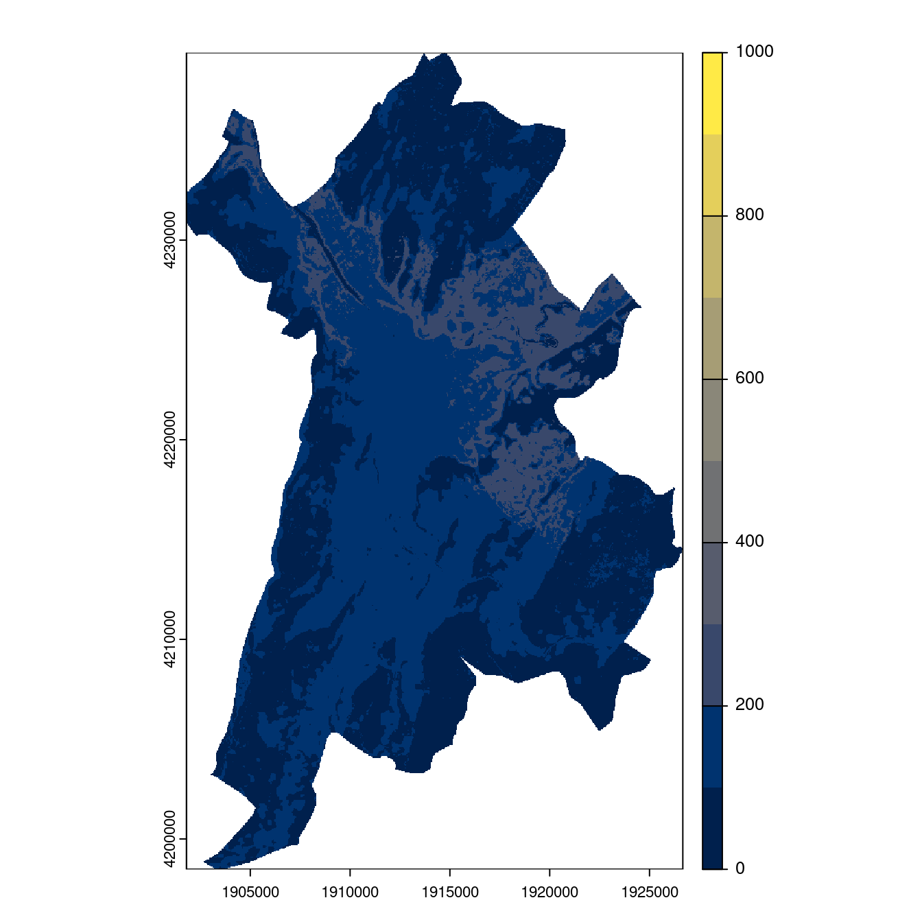 Projection des distributions potentielles contemporaine et futures jusqu'à l'horizon 2100 sous le scénario SSP5-8.5 (modèle d'ensemble, GCM IPSL).