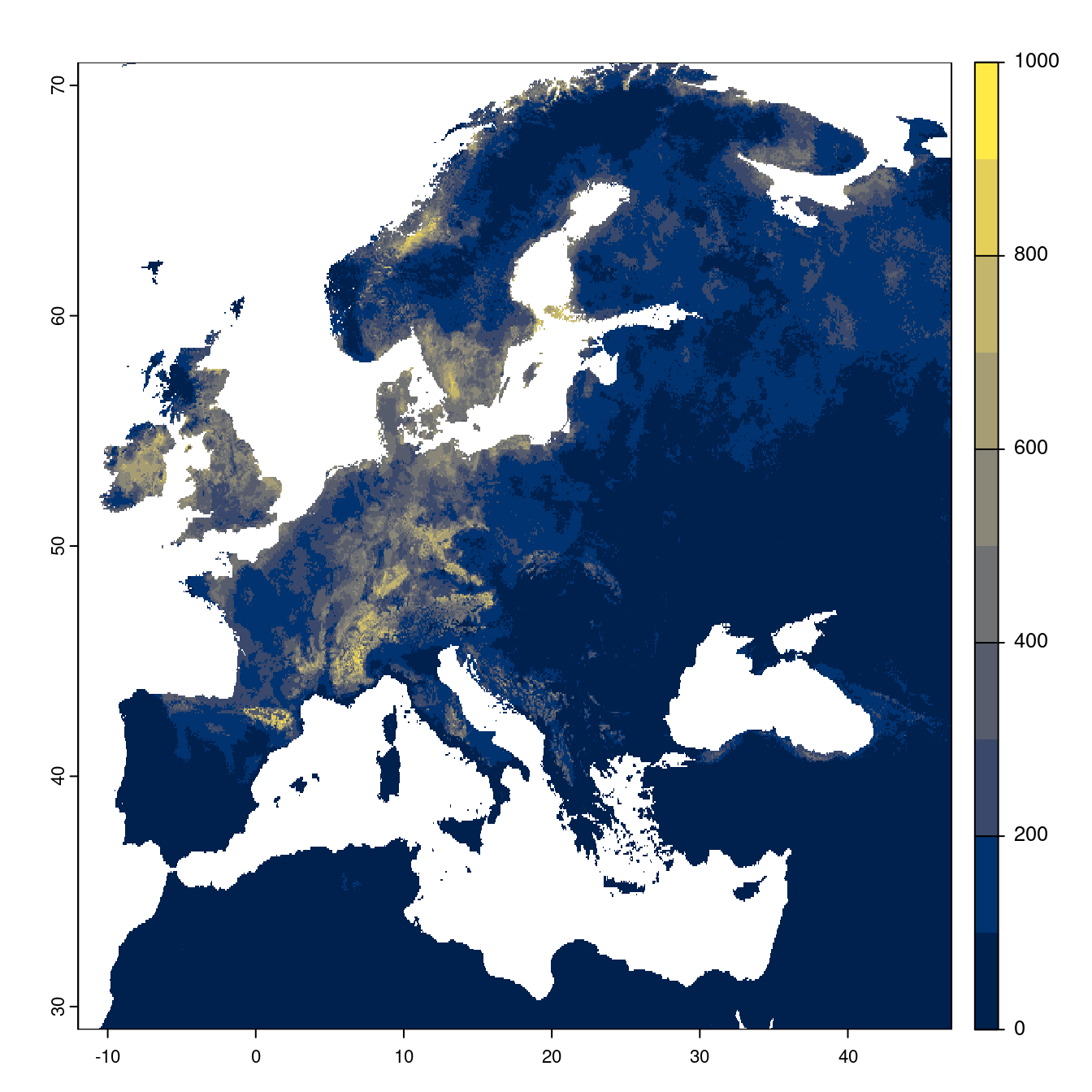 Projection des distributions potentielles futures jusqu'à l'horizon 2100 sous le scénario SSP5-8.5 (modèle d'ensemble).