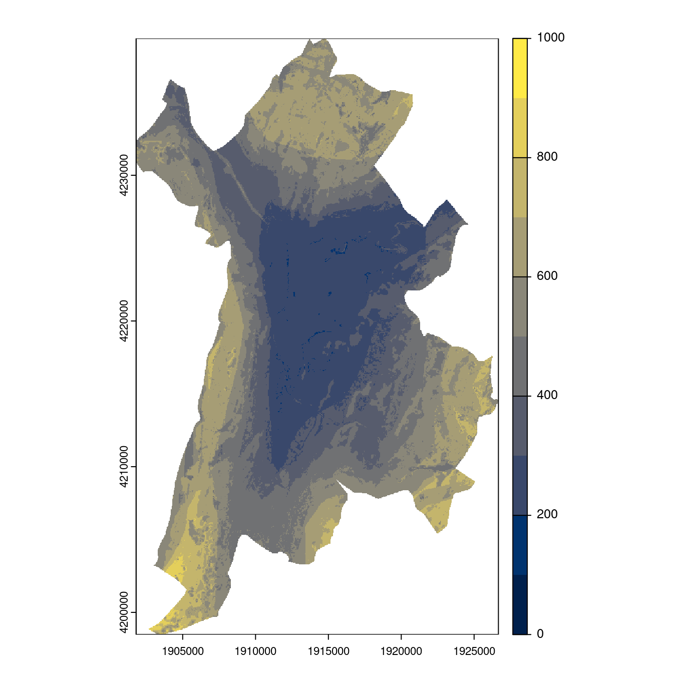 Projection des distributions potentielles contemporaine et futures jusqu'à l'horizon 2100 sous le scénario SSP5-8.5 (modèle d'ensemble, GCM IPSL).