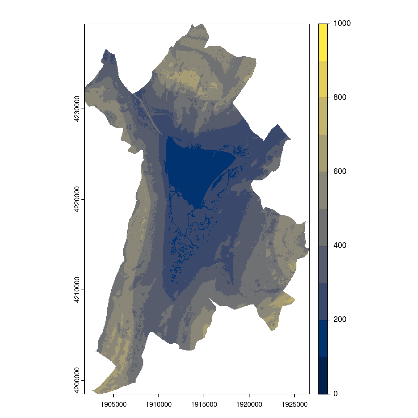 Projection des distributions potentielles contemporaine et futures jusqu'à l'horizon 2100 sous le scénario SSP5-8.5 (modèle d'ensemble, GCM IPSL).