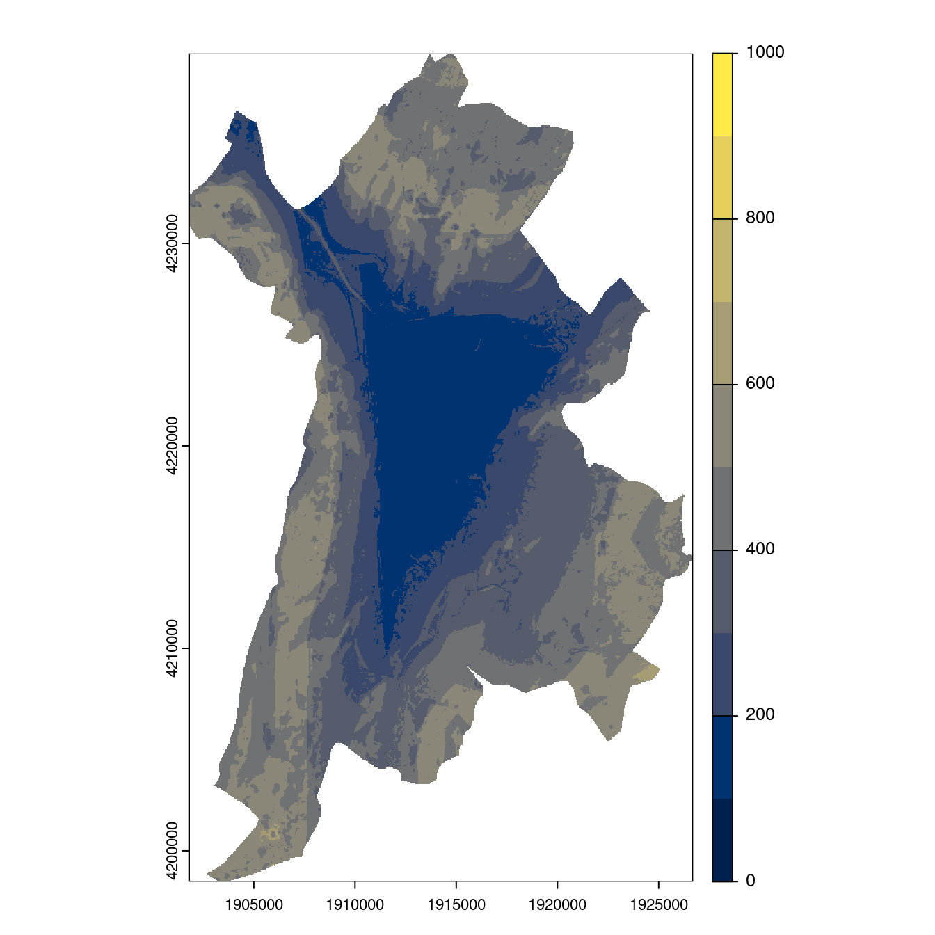 Projection des distributions potentielles contemporaine et futures jusqu'à l'horizon 2100 sous le scénario SSP5-8.5 (modèle d'ensemble, GCM IPSL).