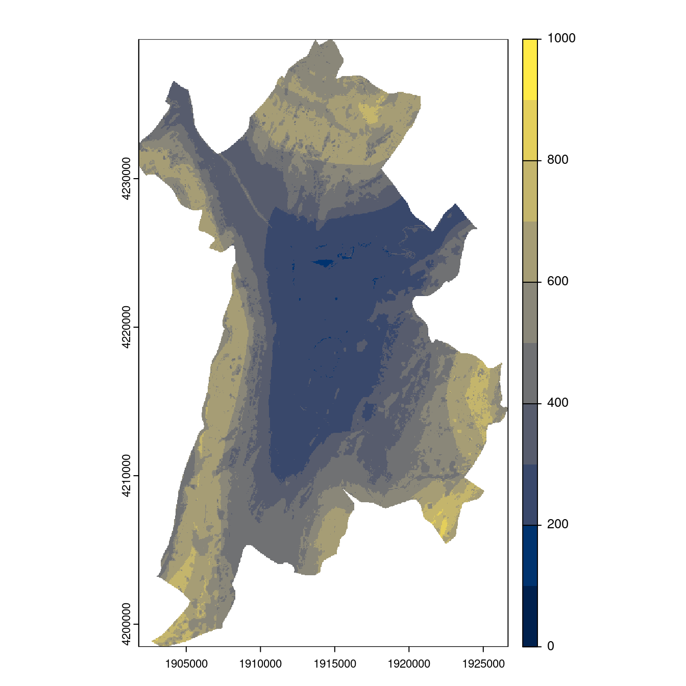 Projection des distributions potentielles contemporaine et futures jusqu'à l'horizon 2100 sous le scénario SSP5-8.5 (modèle d'ensemble, GCM IPSL).