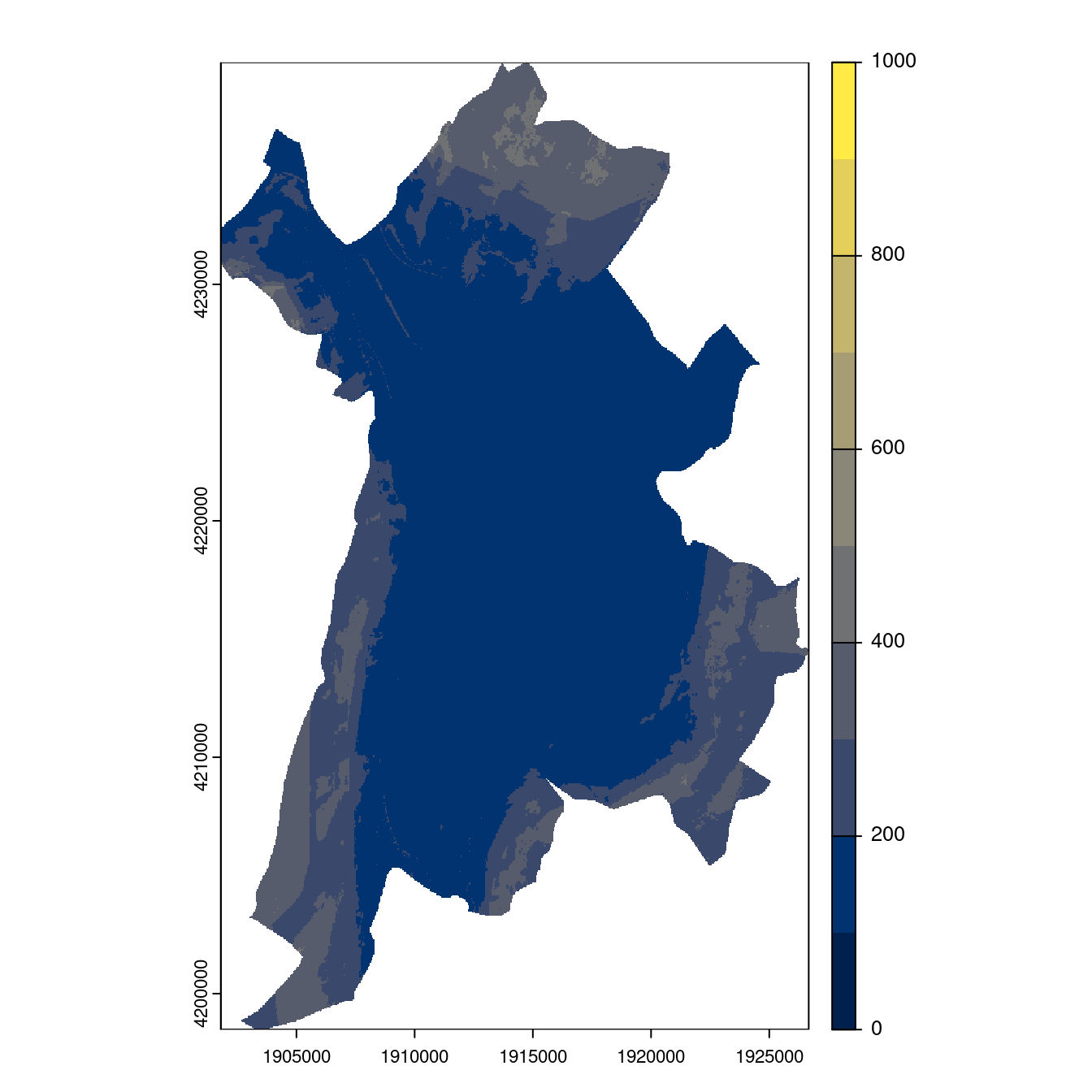 Projection des distributions potentielles contemporaine et futures jusqu'à l'horizon 2100 sous le scénario SSP5-8.5 (modèle d'ensemble, GCM IPSL).