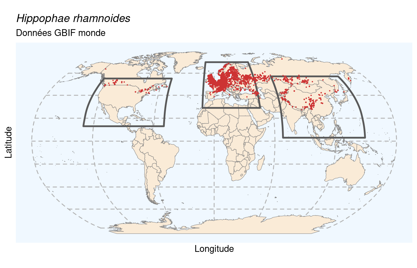 Occurrences de Hippophae rhamnoides dans le monde.
