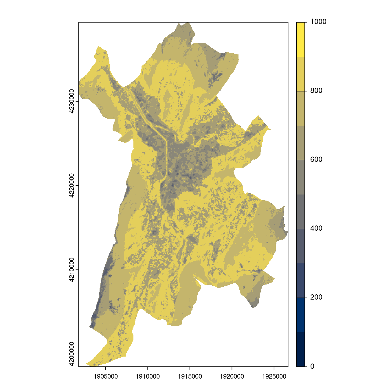 Projection des distributions potentielles contemporaine et futures jusqu'à l'horizon 2100 sous le scénario SSP5-8.5 (modèle d'ensemble, GCM IPSL).