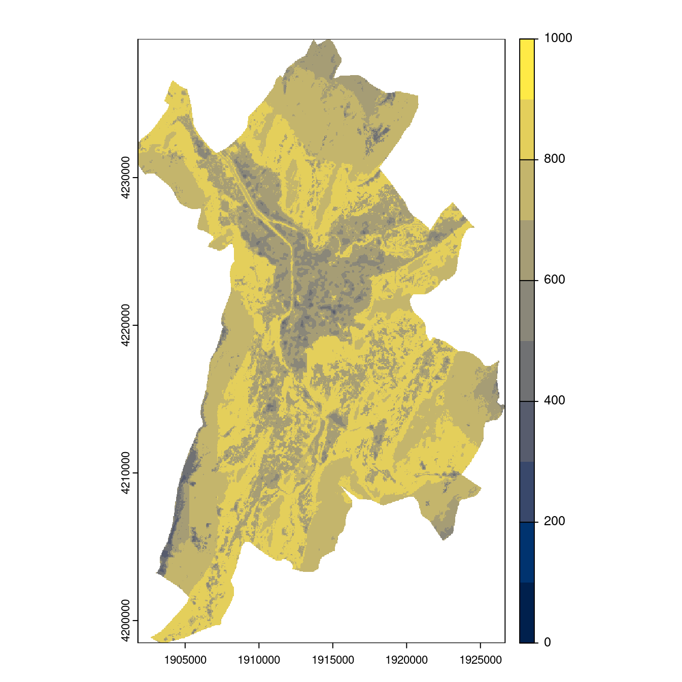 Projection des distributions potentielles contemporaine et futures jusqu'à l'horizon 2100 sous le scénario SSP5-8.5 (modèle d'ensemble, GCM IPSL).