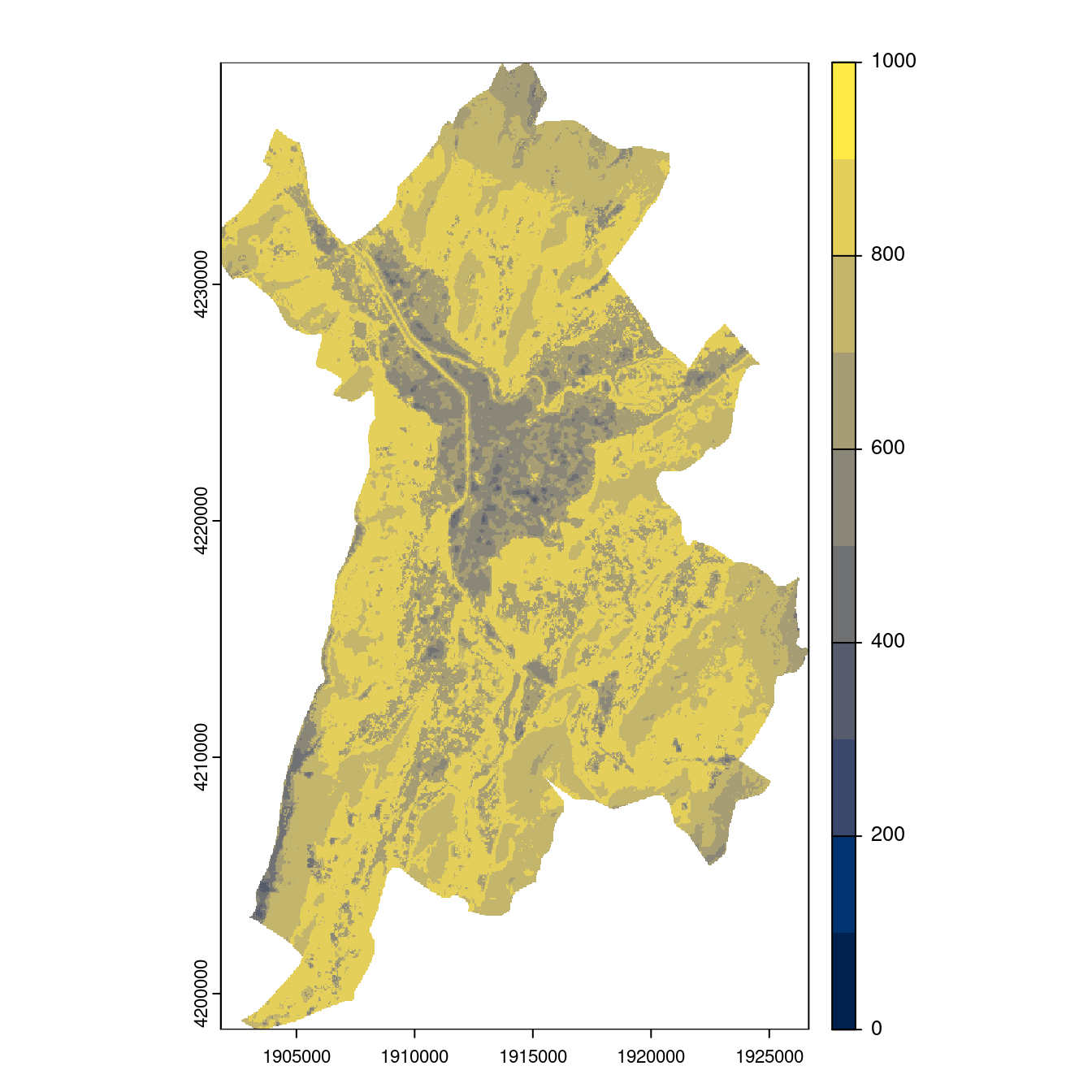 Projection des distributions potentielles contemporaine et futures jusqu'à l'horizon 2100 sous le scénario SSP5-8.5 (modèle d'ensemble, GCM IPSL).