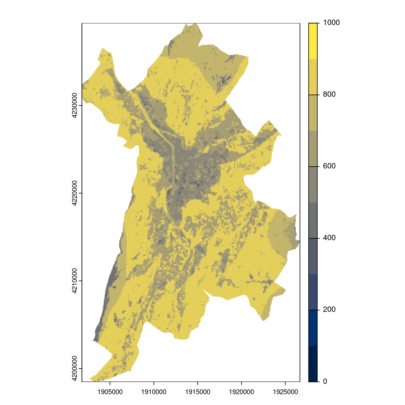 Projection des distributions potentielles contemporaine et futures jusqu'à l'horizon 2100 sous le scénario SSP5-8.5 (modèle d'ensemble, GCM IPSL).