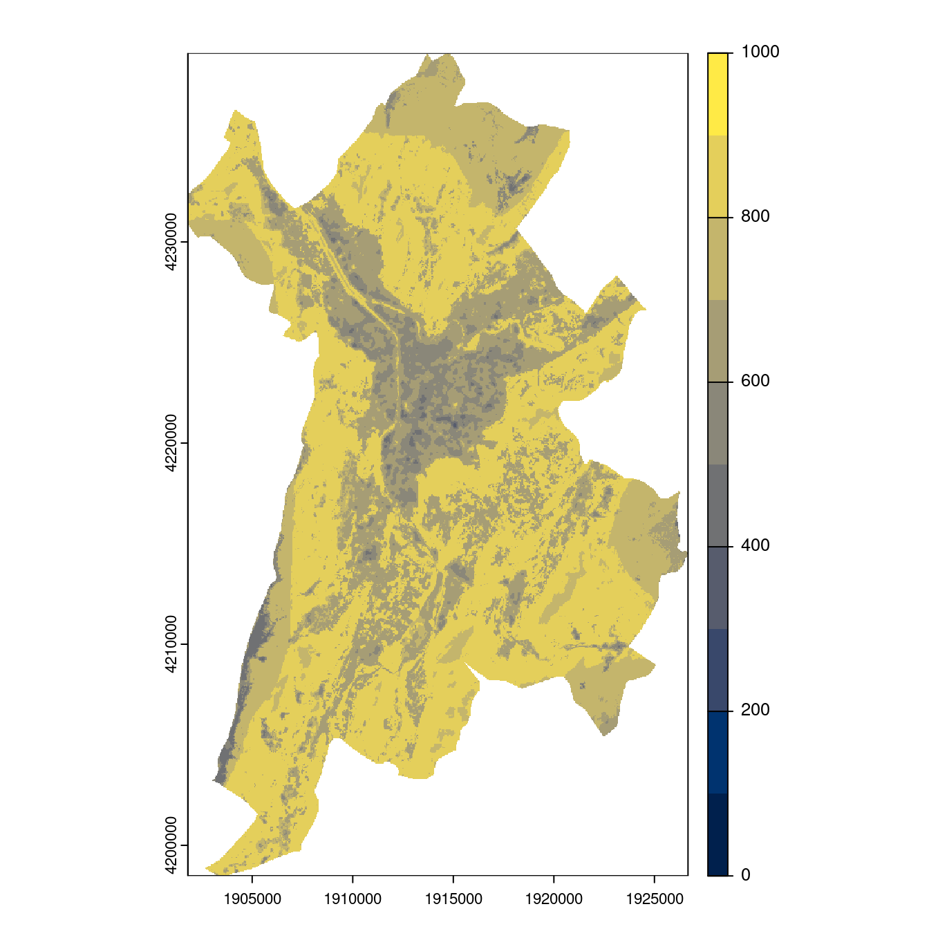 Projection des distributions potentielles contemporaine et futures jusqu'à l'horizon 2100 sous le scénario SSP5-8.5 (modèle d'ensemble, GCM IPSL).