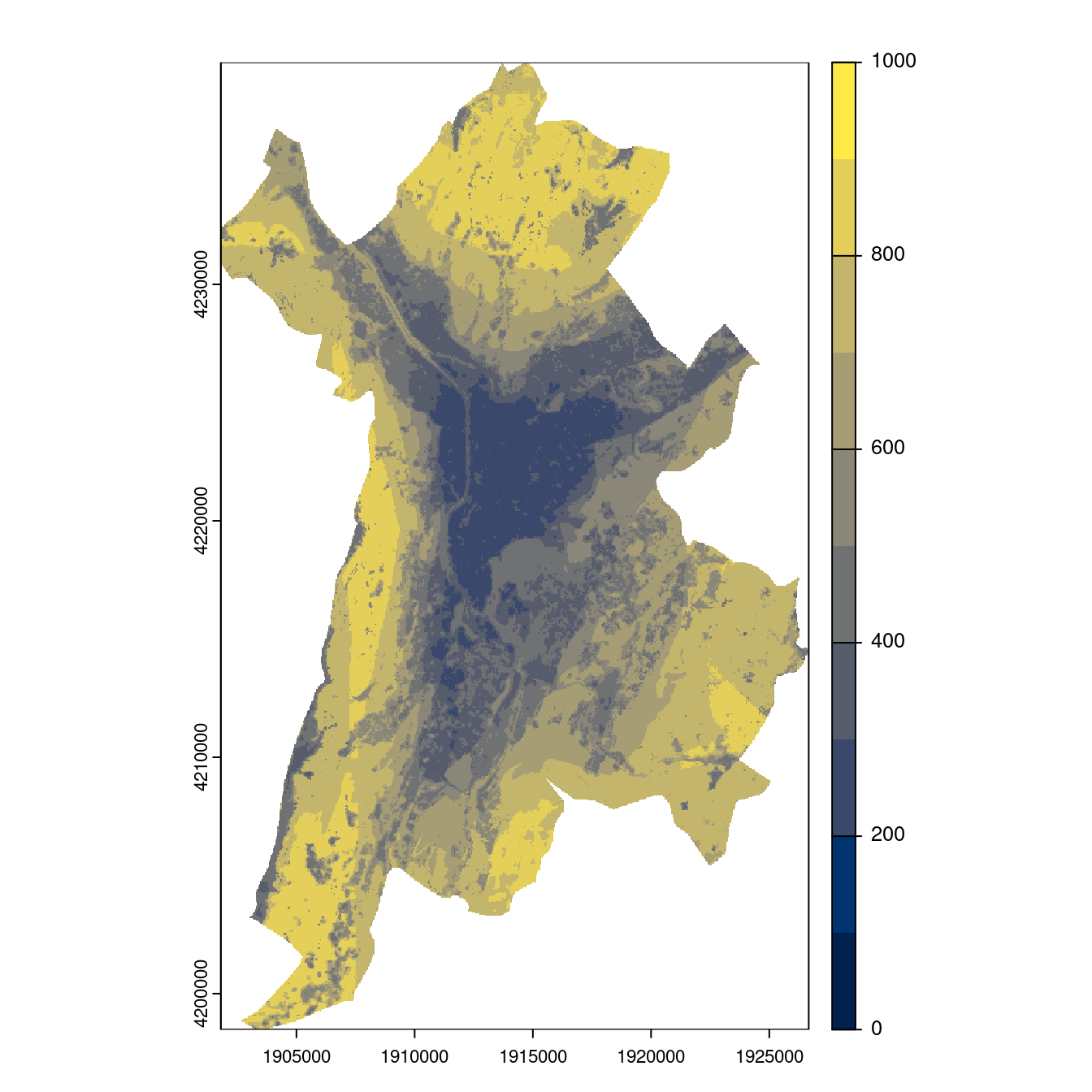 Projection des distributions potentielles contemporaine et futures jusqu'à l'horizon 2100 sous le scénario SSP5-8.5 (modèle d'ensemble, GCM IPSL).