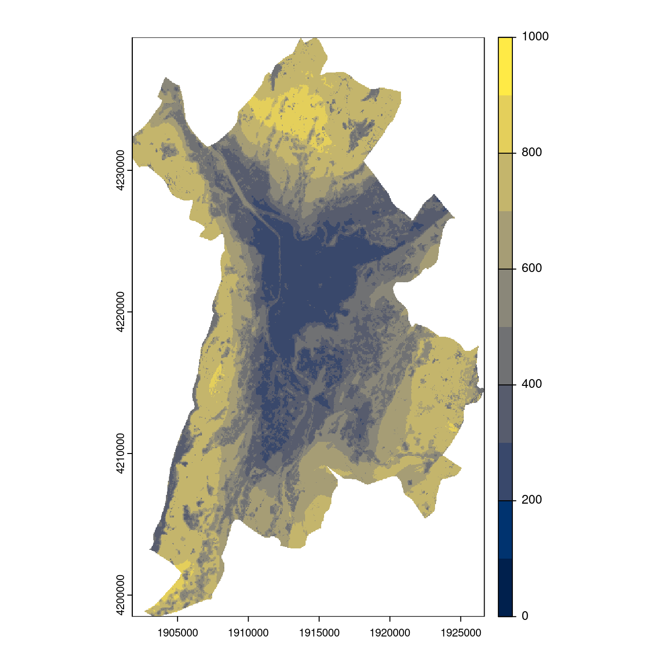 Projection des distributions potentielles contemporaine et futures jusqu'à l'horizon 2100 sous le scénario SSP5-8.5 (modèle d'ensemble, GCM IPSL).