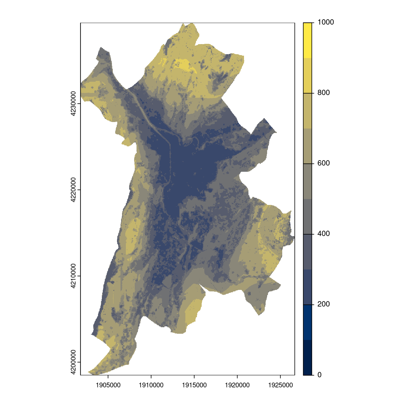 Projection des distributions potentielles contemporaine et futures jusqu'à l'horizon 2100 sous le scénario SSP5-8.5 (modèle d'ensemble, GCM IPSL).