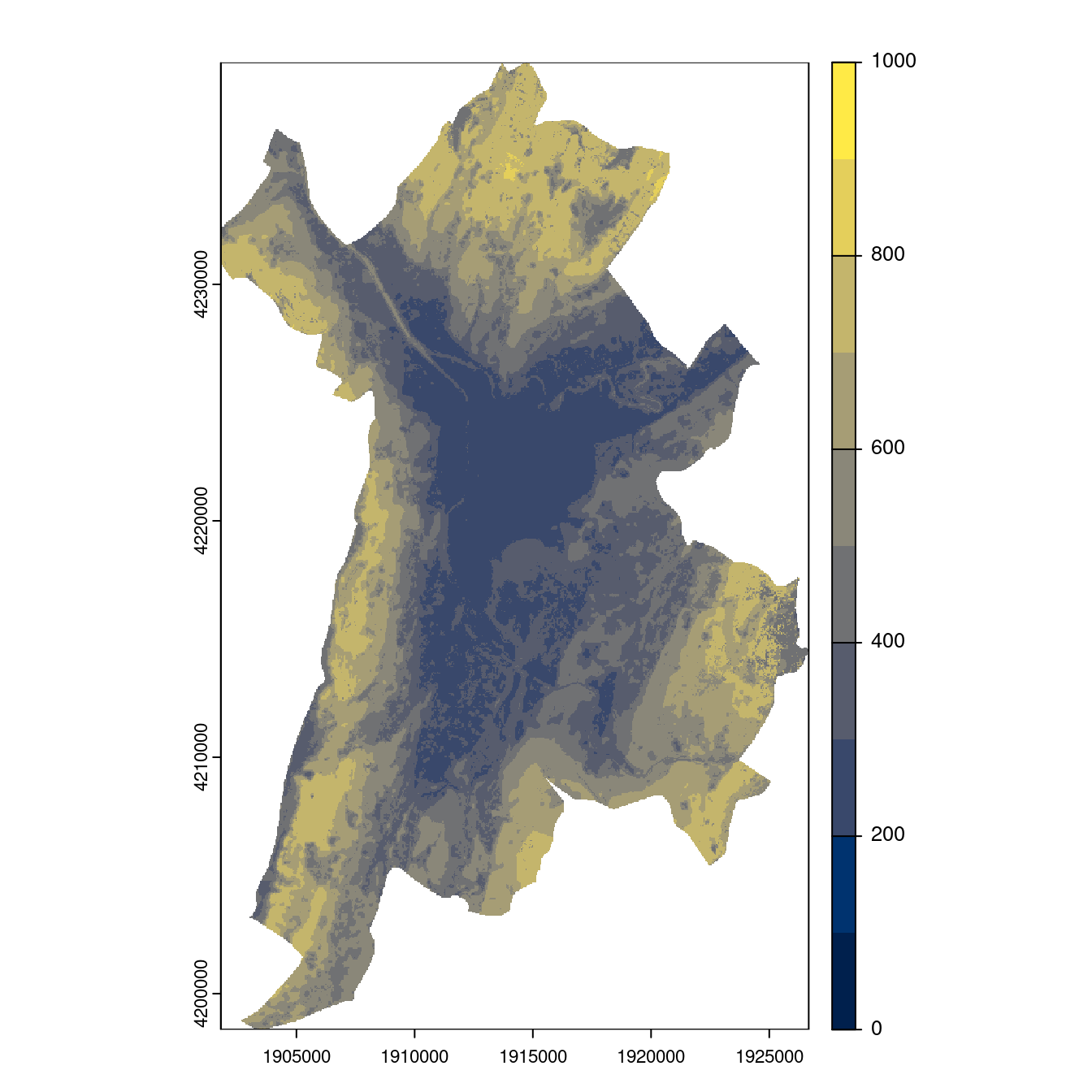 Projection des distributions potentielles contemporaine et futures jusqu'à l'horizon 2100 sous le scénario SSP5-8.5 (modèle d'ensemble, GCM IPSL).