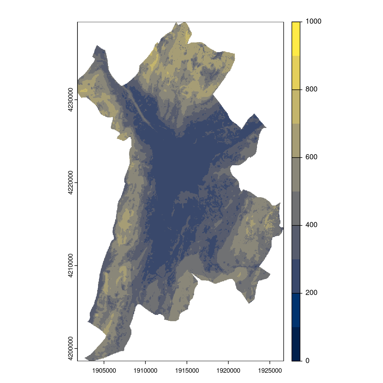 Projection des distributions potentielles contemporaine et futures jusqu'à l'horizon 2100 sous le scénario SSP5-8.5 (modèle d'ensemble, GCM IPSL).